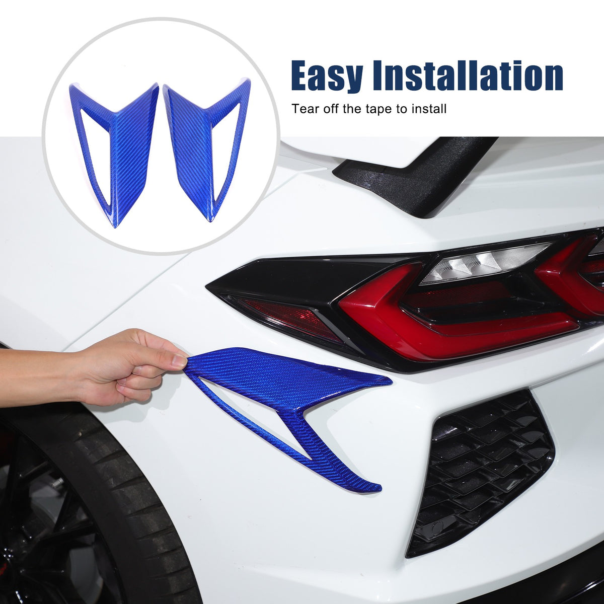 Blue Real Carbon Fiber Rear Tail Light Side Trim For Corvette C8 2020+ 6