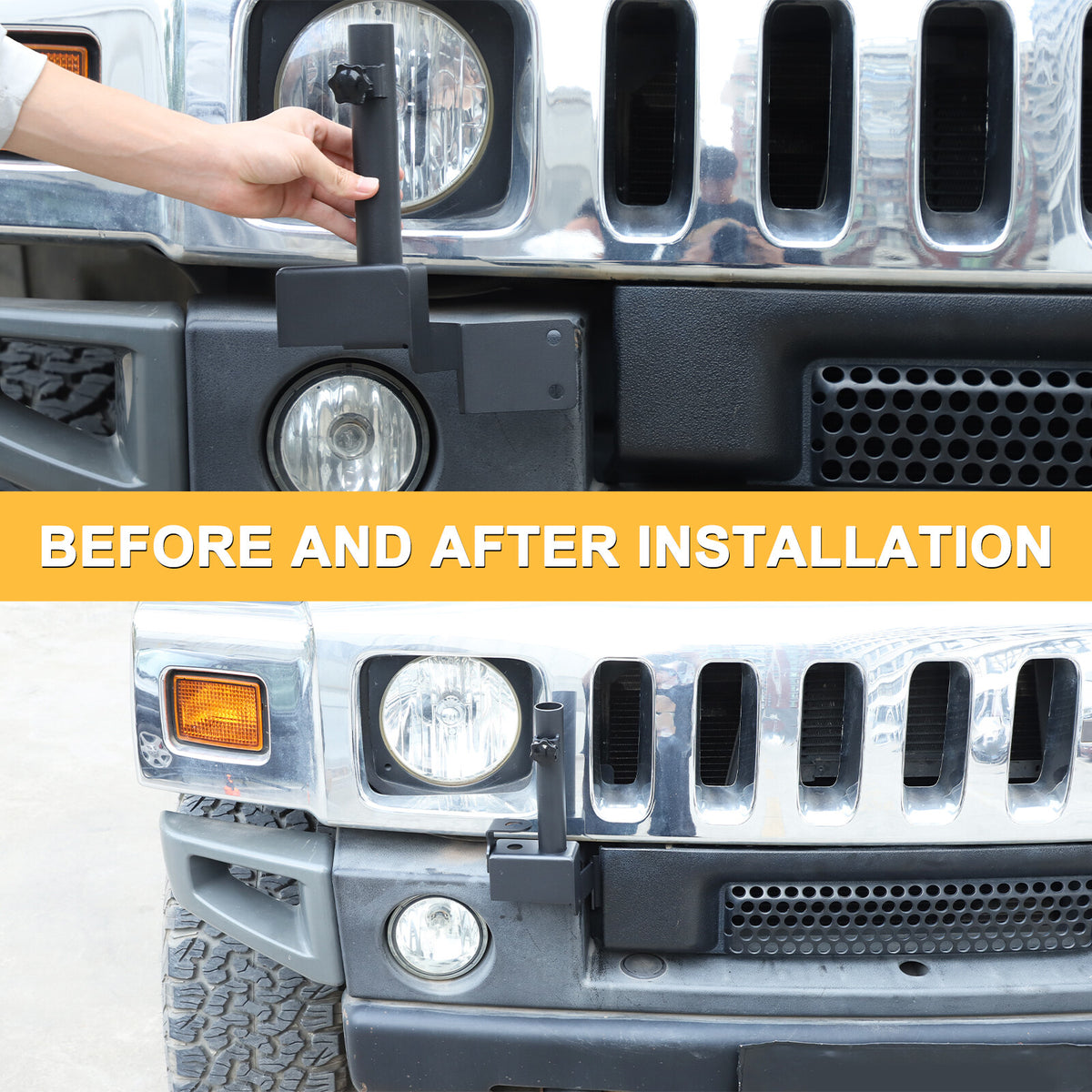 Front Bumper Flagpole Holder Antenna Mount Bracket For Hummer H2 2003-2009 5