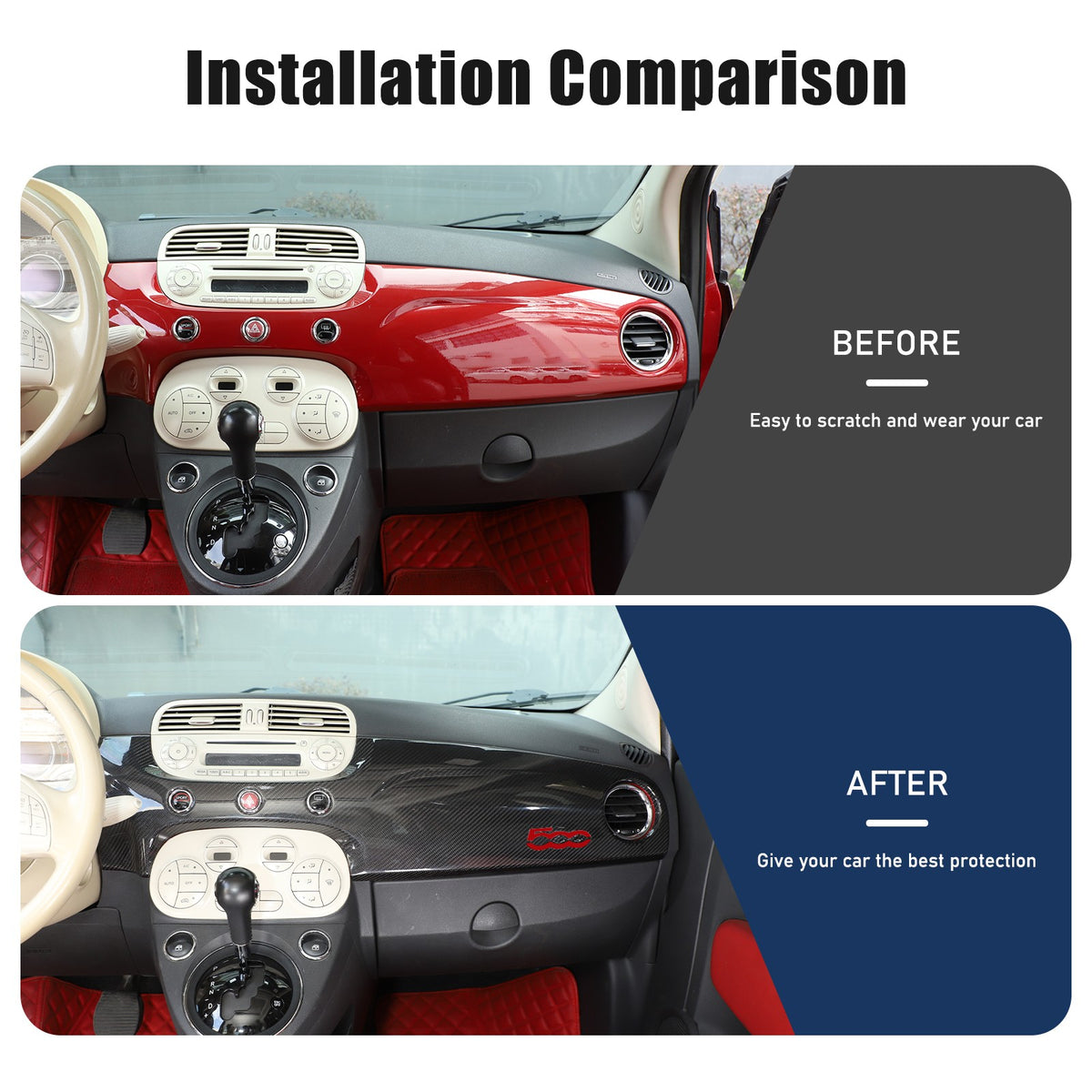 Real Carbon Fiber Dashboard Panel Trim Cover For Fiat 500 312 2007-2015 24