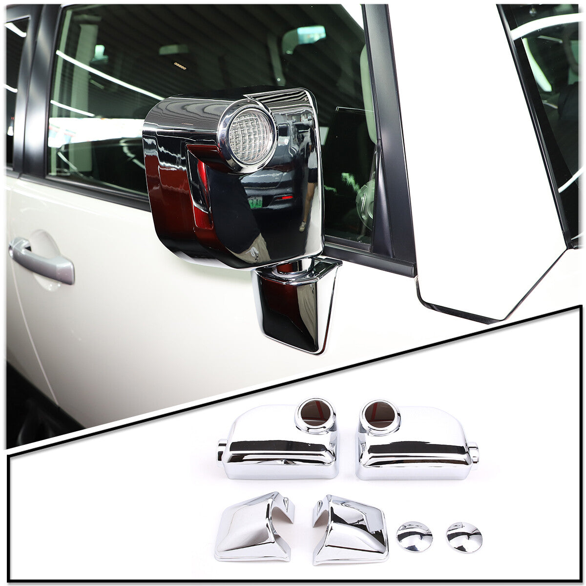Silver Exterior Rearview mirror base cover trim For Toyota FJ Cruiser 2007-2021 1