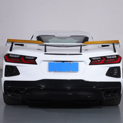 Yellow Carbon Fiber High Wing Spoiler Add-On Wicker Bill Pair For Corvette C8 6