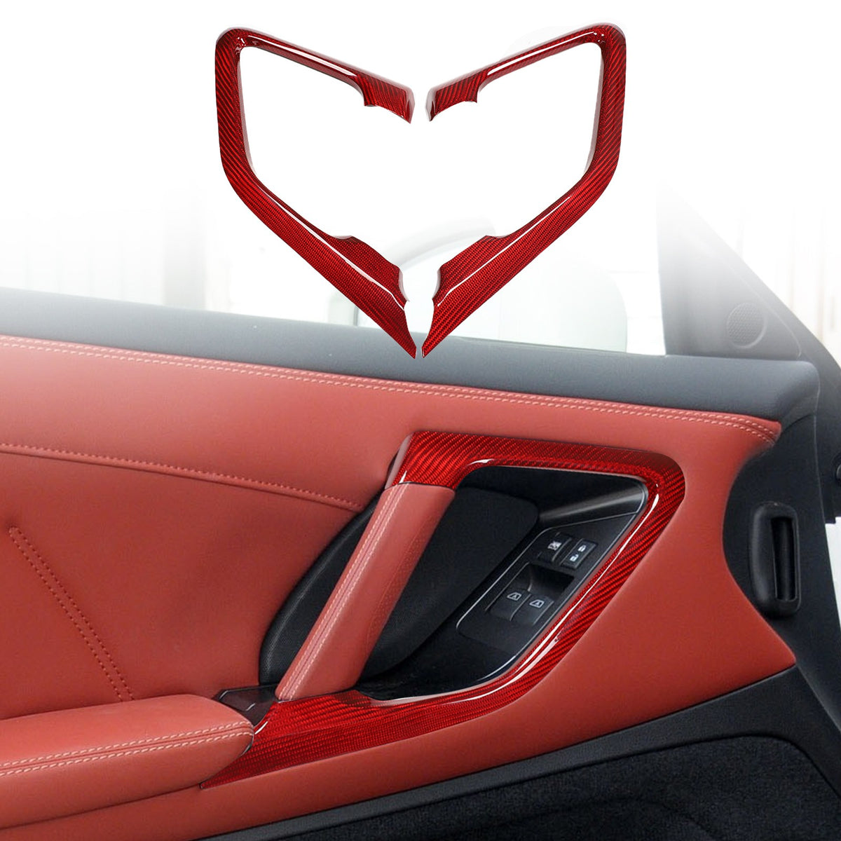 Red Real Carbon Fiber Inner Door Handle Trim Red For Nissan GT‑R R35 2008‑2016 16