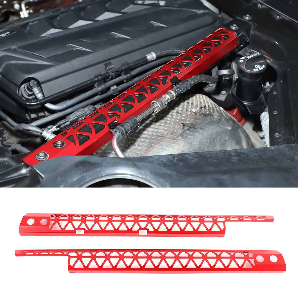 Hollowe Red Engine Bay Crossmember Panel Trim Cover For Corvette C8 Coupe 20+ US 19