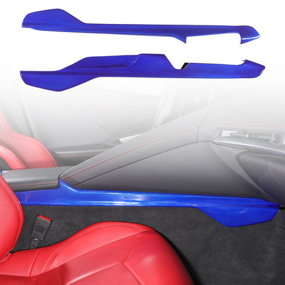 Blue Real Carbon Fiber Lower Armrest Box Panel Trim For Corvette C8 2020+ 1