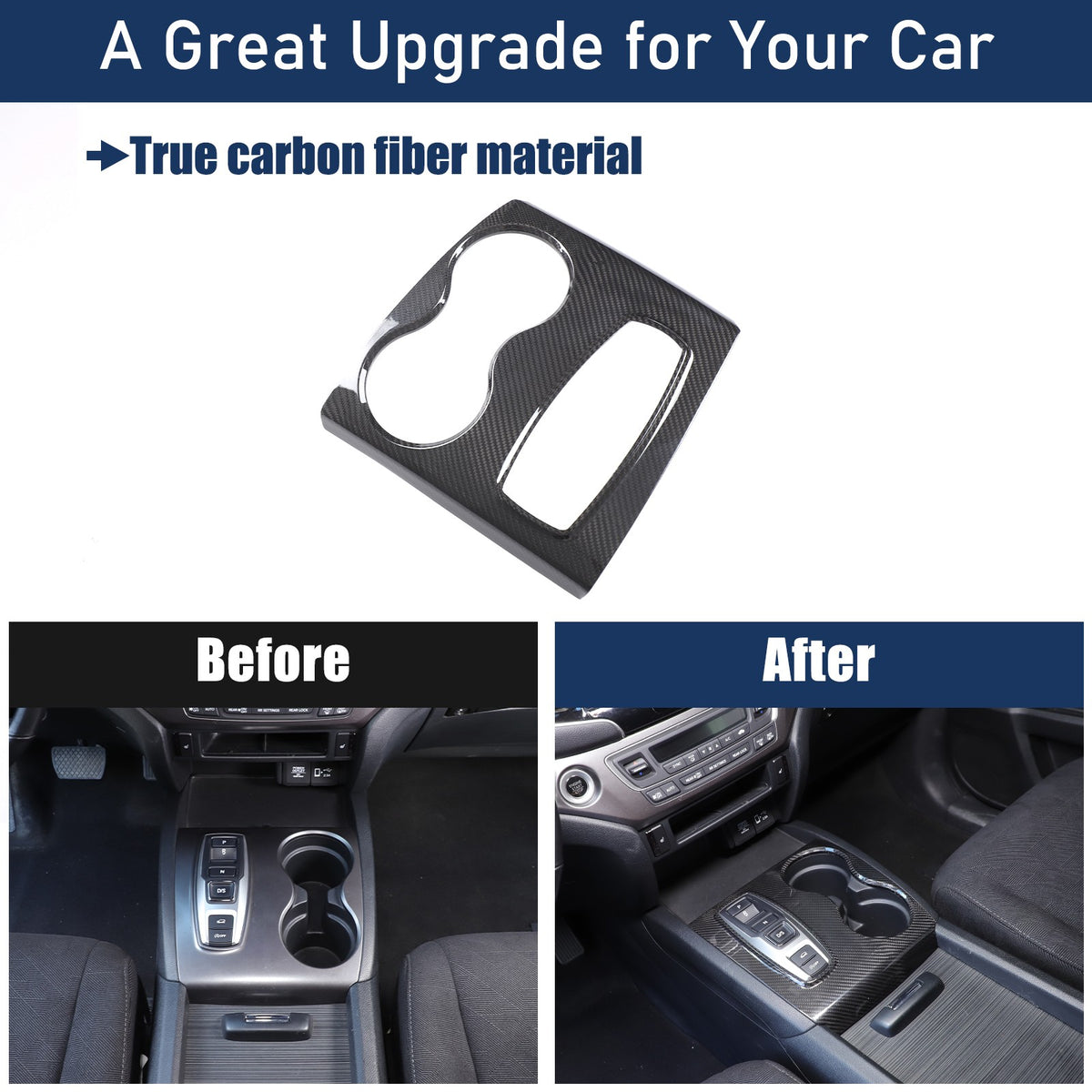 Real Carbon Fiber Center Gear Cup Trim For Honda Pilot/Ridgeline/Passport 16-22 22