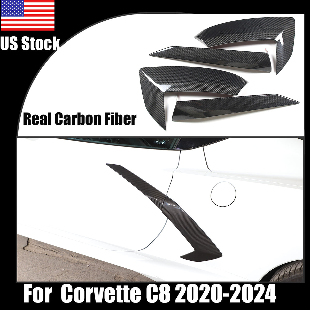 Real Carbon Fiber Exterior Door Mirror Full Set Cover Trim Kit For C8 Corvette 5
