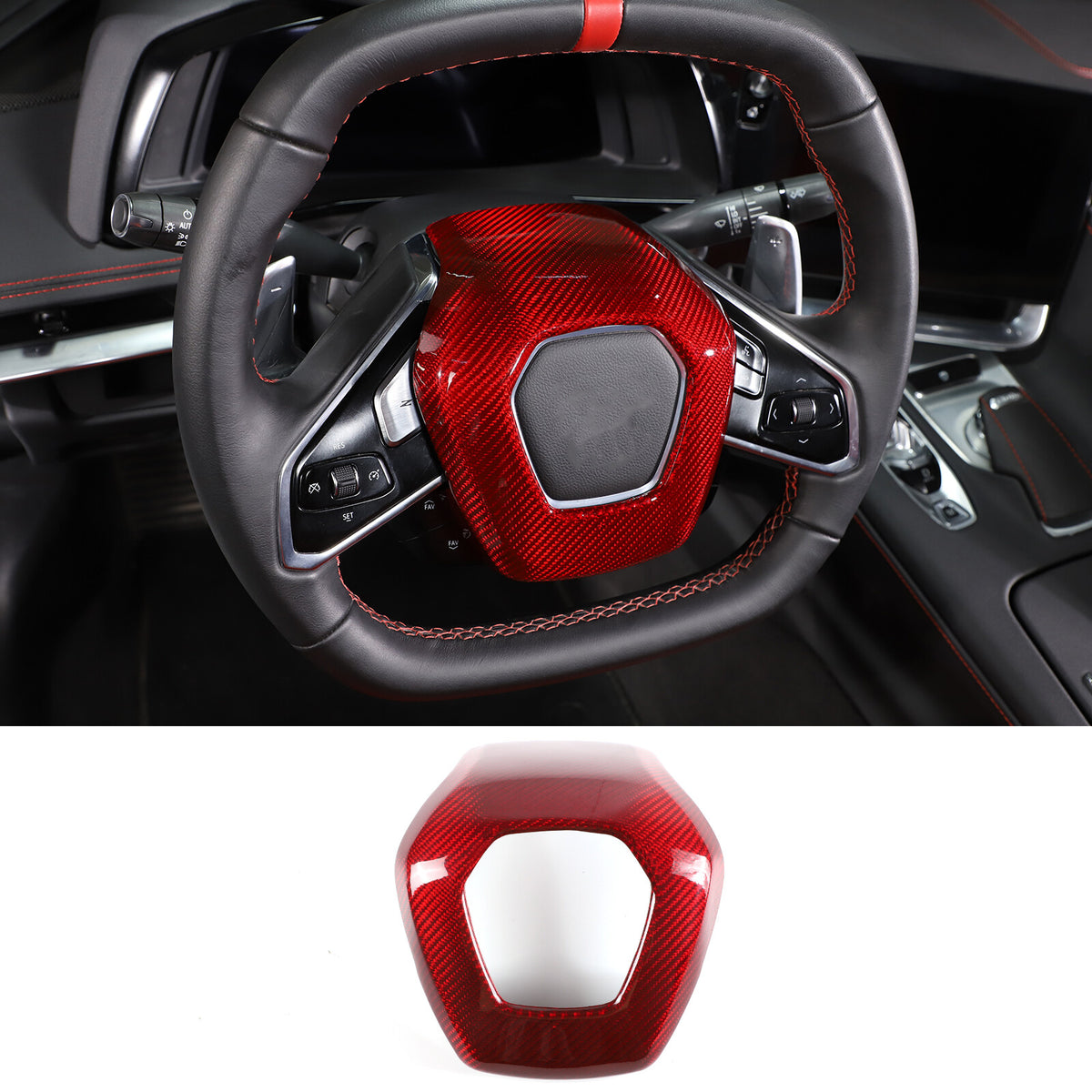 Red Real Carbon Fiber Interior Set Decor Trim Set for Corvette C8 Coupe 20-25 15