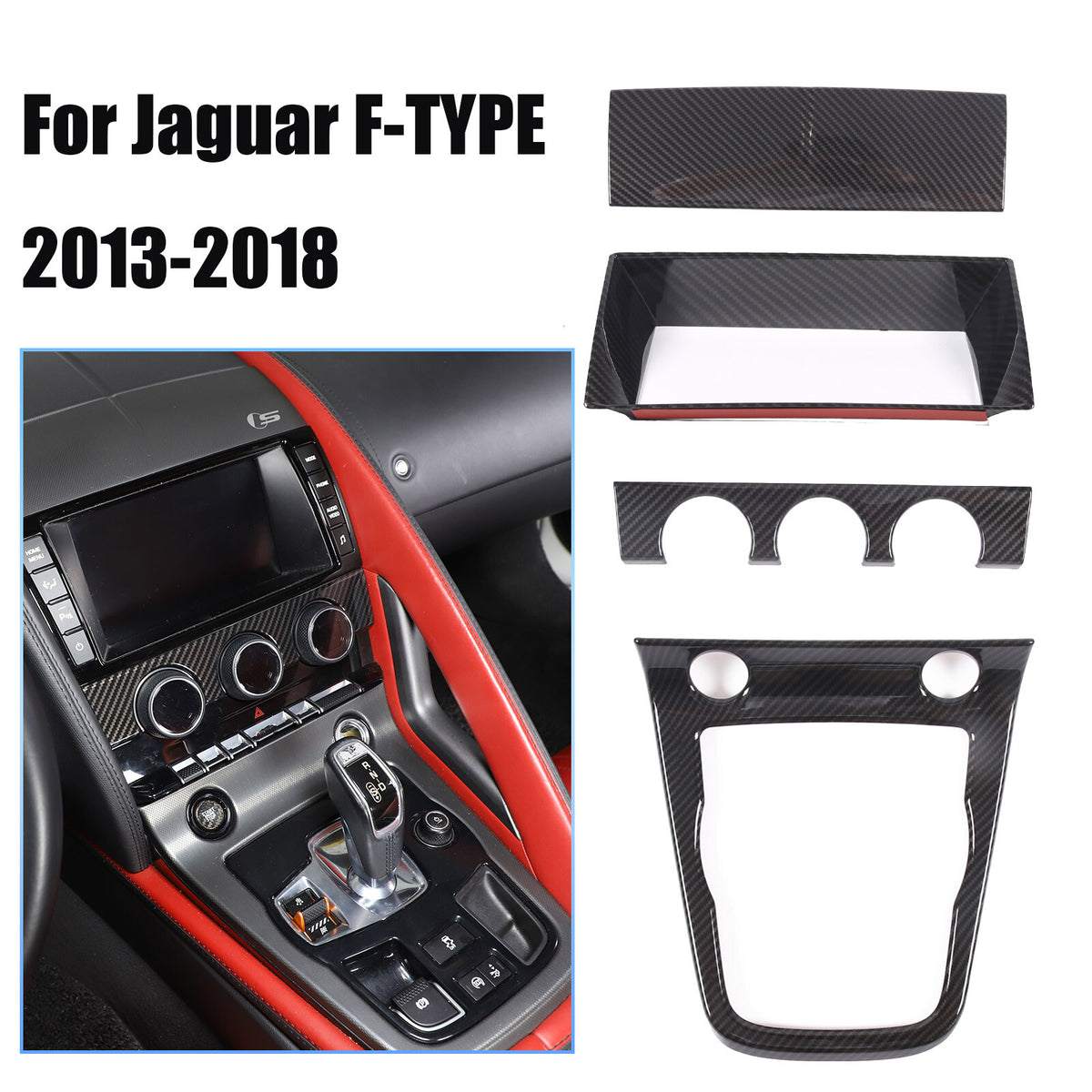 ABS Carbon Fiber Interior Center Console Trim Cover Set For Jaguar F-TYPE 13-18 1