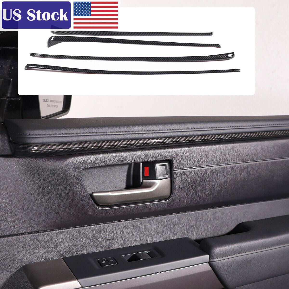 Carbon Fiber Style Inner Door Panel Cover Strip Trim For Toyota Tundra 22-23 US 1