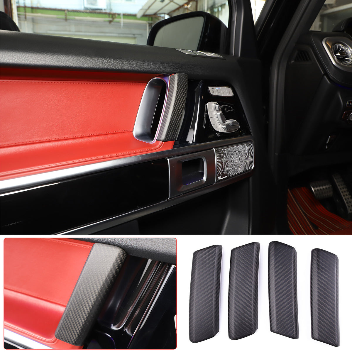 Carbon Fiber Inner Door Armrest Stripe Cover For Mercedes Benz G Class 19-20 1