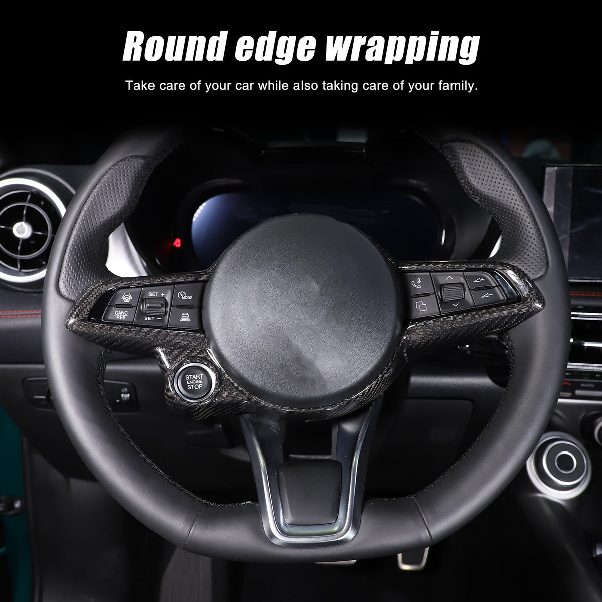 Real Carbon Fiber Steering Wheel Cover Trim For Alfa Romeo Giulia/Stelvio 2020+ 19