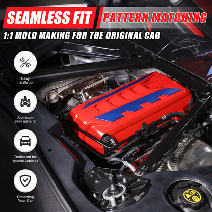 Red Engine Bay Panel Cover Trim in Edge Blue For Corvette C8 2020-26 8