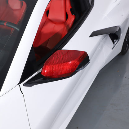 Red Real Carbon Fiber Side Rearview Mirror Cover Caps Trim For Corvette C8 20-26 5