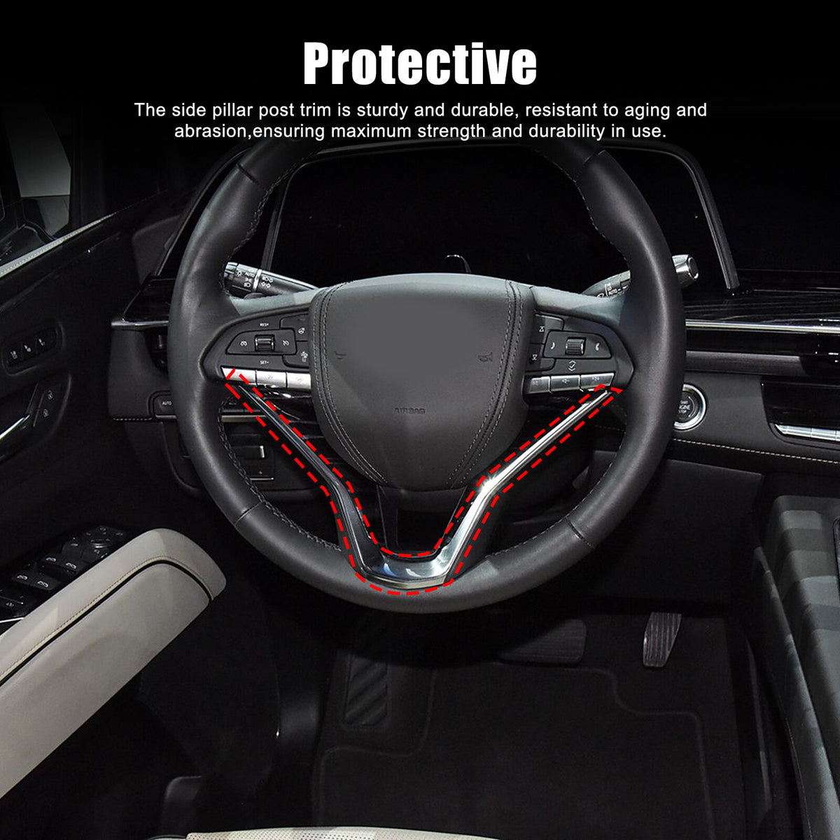 Red Real Carbon Fiber Steering Wheel Base Cover Trim For Cadillac Escalade 2021+ 16