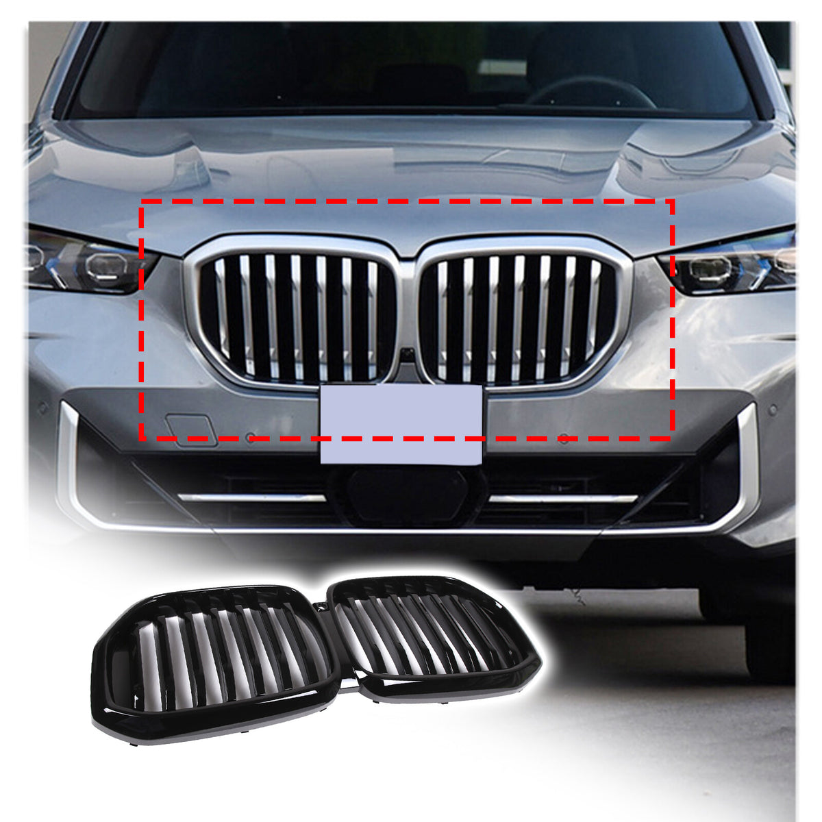 Glossy Black Front Bumper Center Hood Grille Grill For BMW G05 LCI X5 2023-2024 3