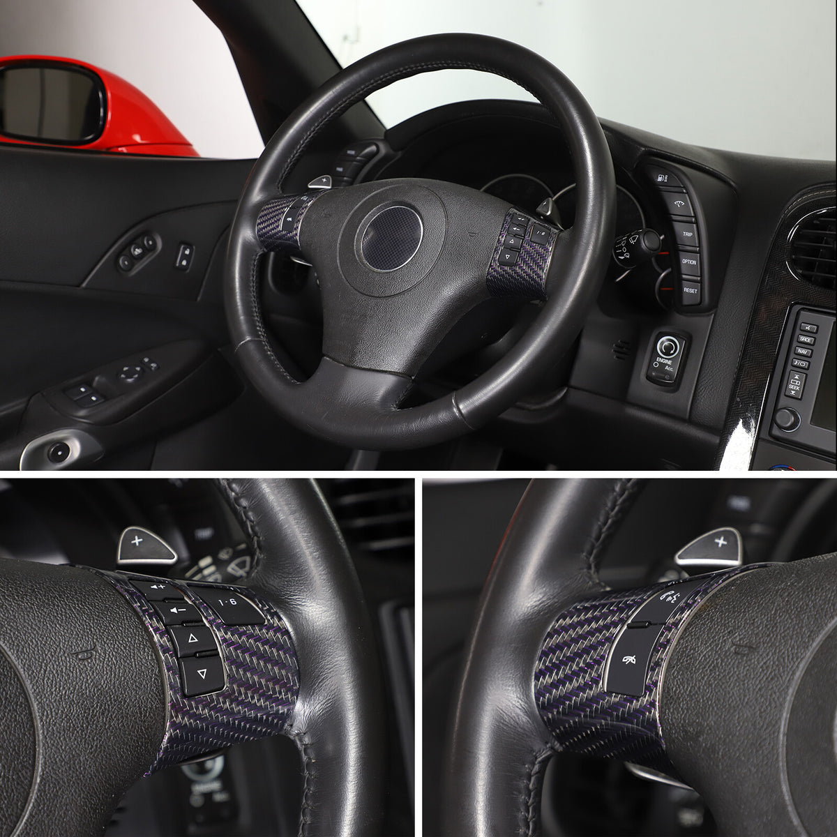 Real Carbon Fiber Steering Wheel Button Cover Trim For Corvette C6 2005-2013 4