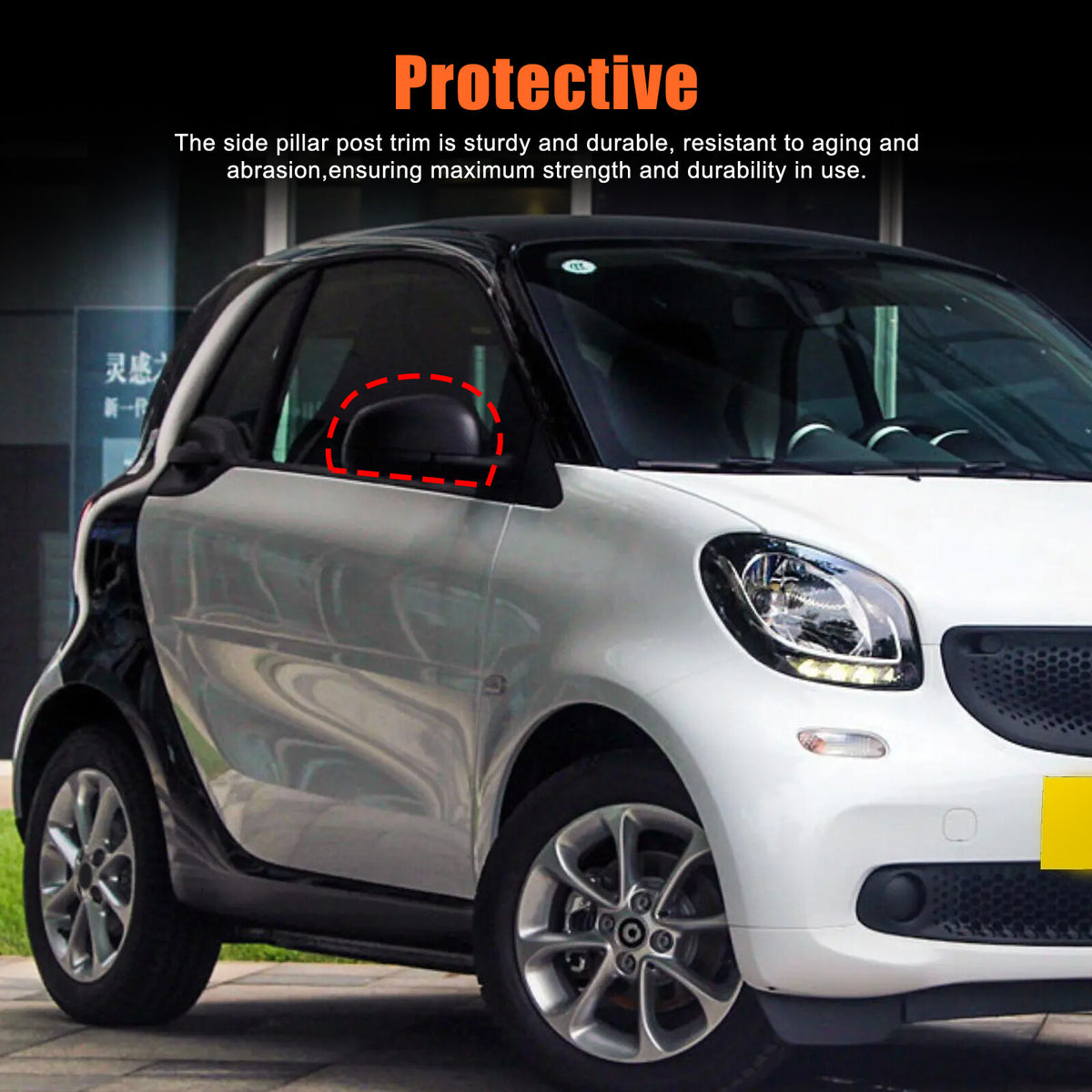 White ABS Exterior Rearview Mirror Cover For Mercedes Benz Smart 2009-2015 18