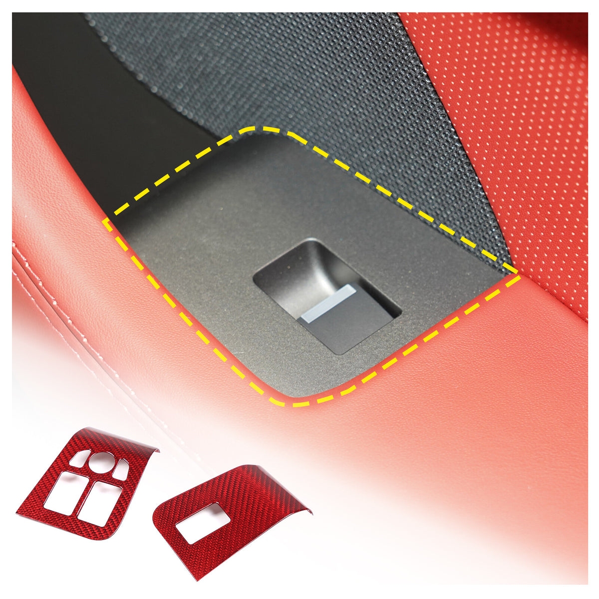Red Carbon Fiber Window Lift Switch Button Trim Frame For Jaguar F-TYPE 2013-18 6