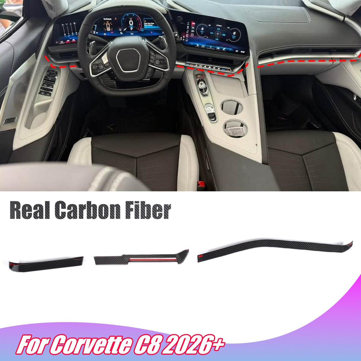 Real Carbon Fiber Dashboard Side Air Vent Strip Trim For Corvette C8 2026+ 1