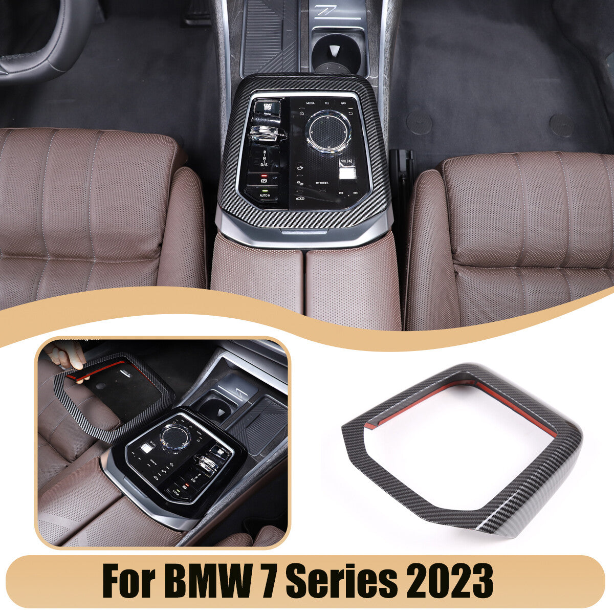 ABS Carbon Fiber Center Gear Shift Panel trim Cover for BMW 7 Serie G70 i7 2023 1