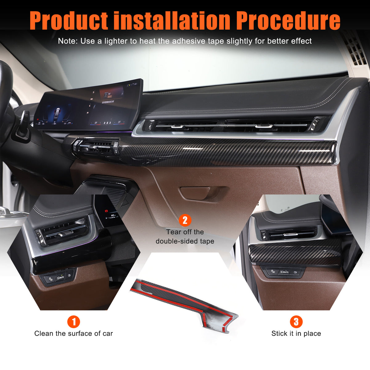 ABS Carbon fiber Interior Dashboard Cover Strip Trim Cover For BMW X1 2023-2025 6