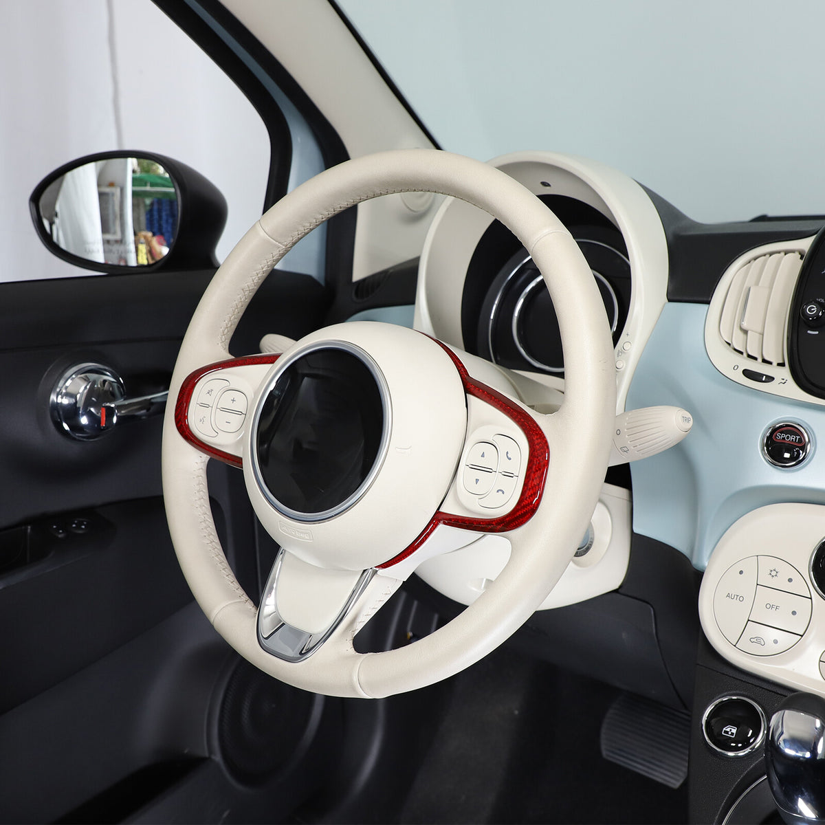 Red Real Carbon Fiber Steering Wheel Trim For Fiat 500 Abarth 595 695 2016+ 11