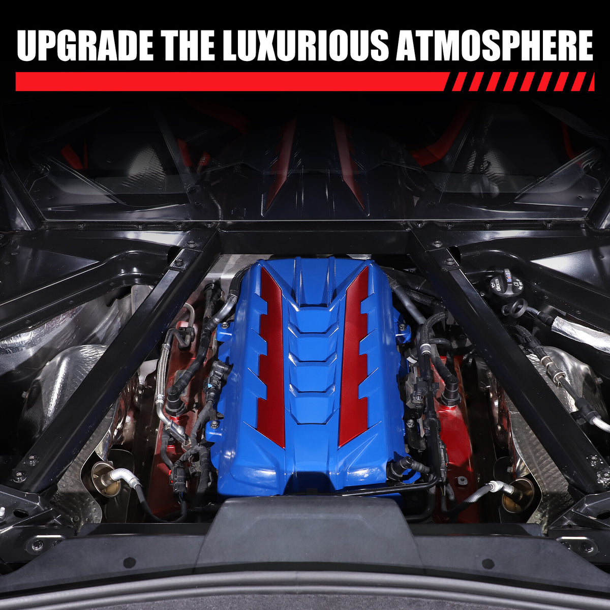 Blue Engine Bay Panel Cover Trim in Edge Red For Corvette C8 2020-26 12