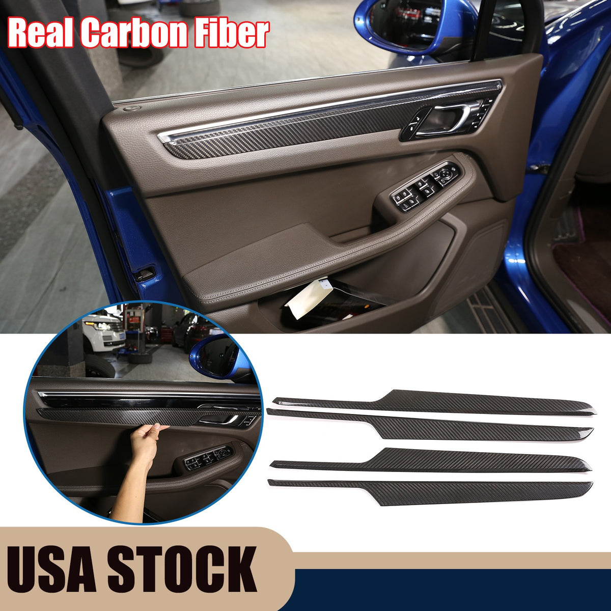 Real Carbon Fiber Interior Door Panel Trim Cover For Porsche Macan 95B 14-20 US 1