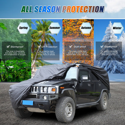 Black Full Car Cover Outdoor Waterproof Sun Car Cover For Hummer H2 2003-2009 12