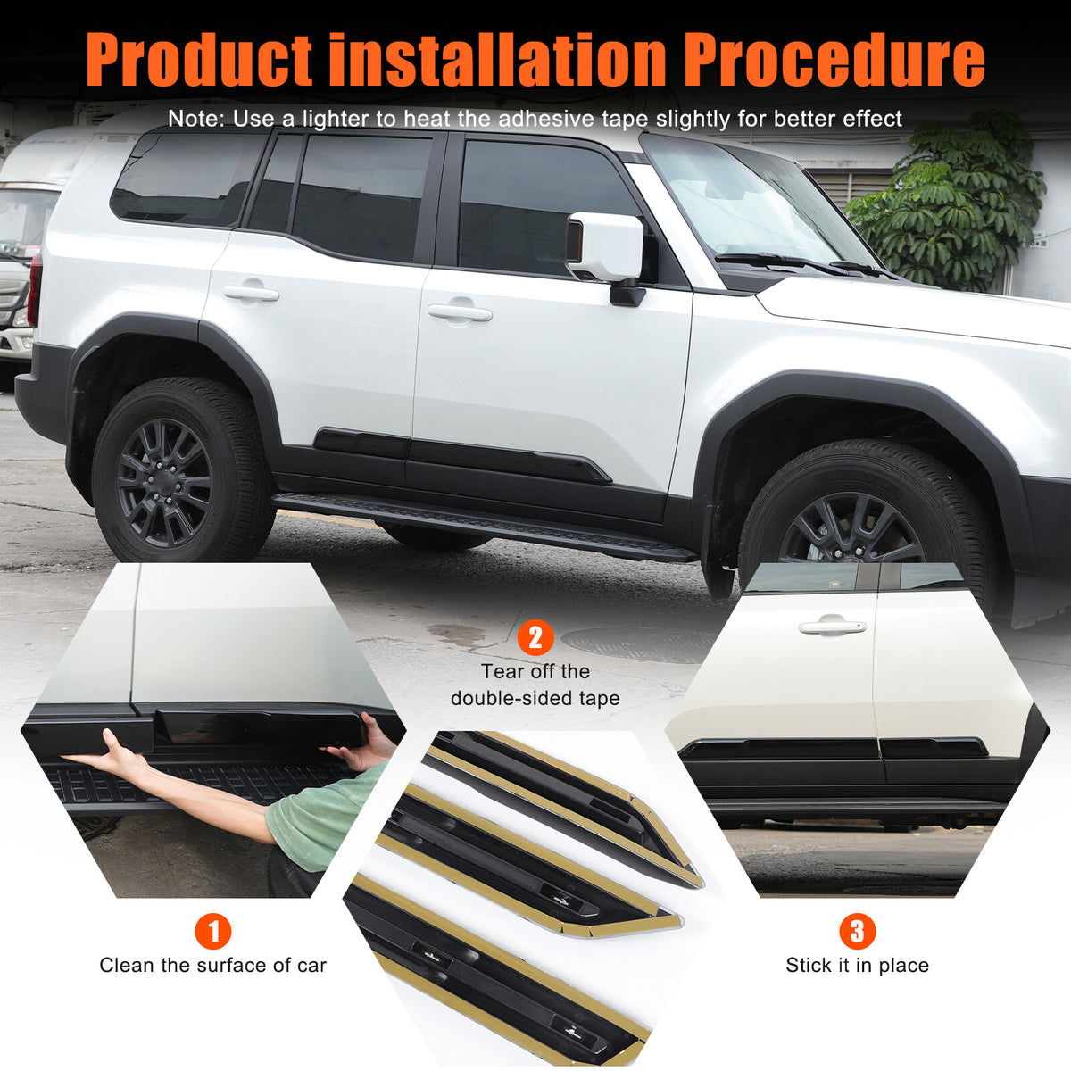 Glossy black Body Side Door Moulding Cover Trim For Toyota Land Cruiser LC250 24 12