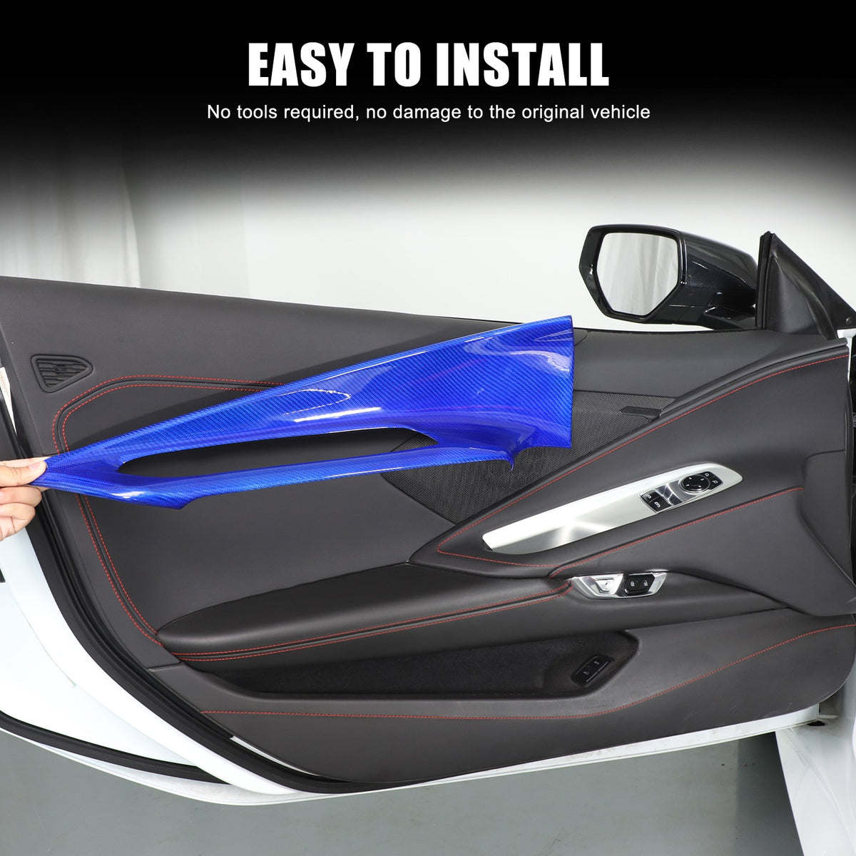 Blue Real Carbon Fiber Interior Door Panel Trim Cover For Corvette C8 2020-2026 8