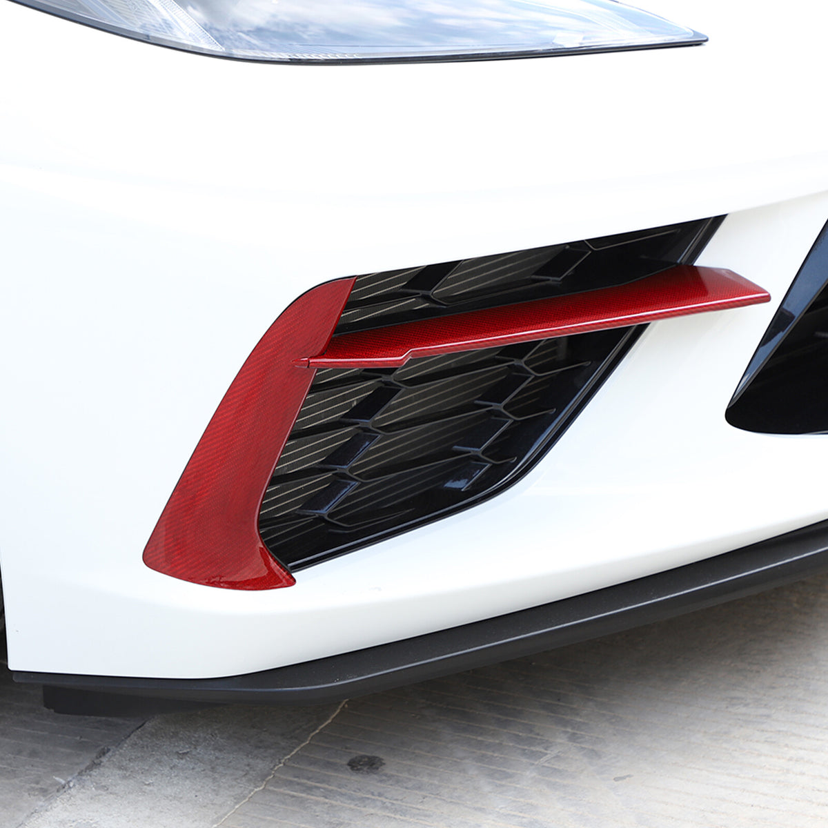 Red Real Carbon Front Grille Bumper Insert Trim For C8 Corvette Z51 Coupe 2020+ 1