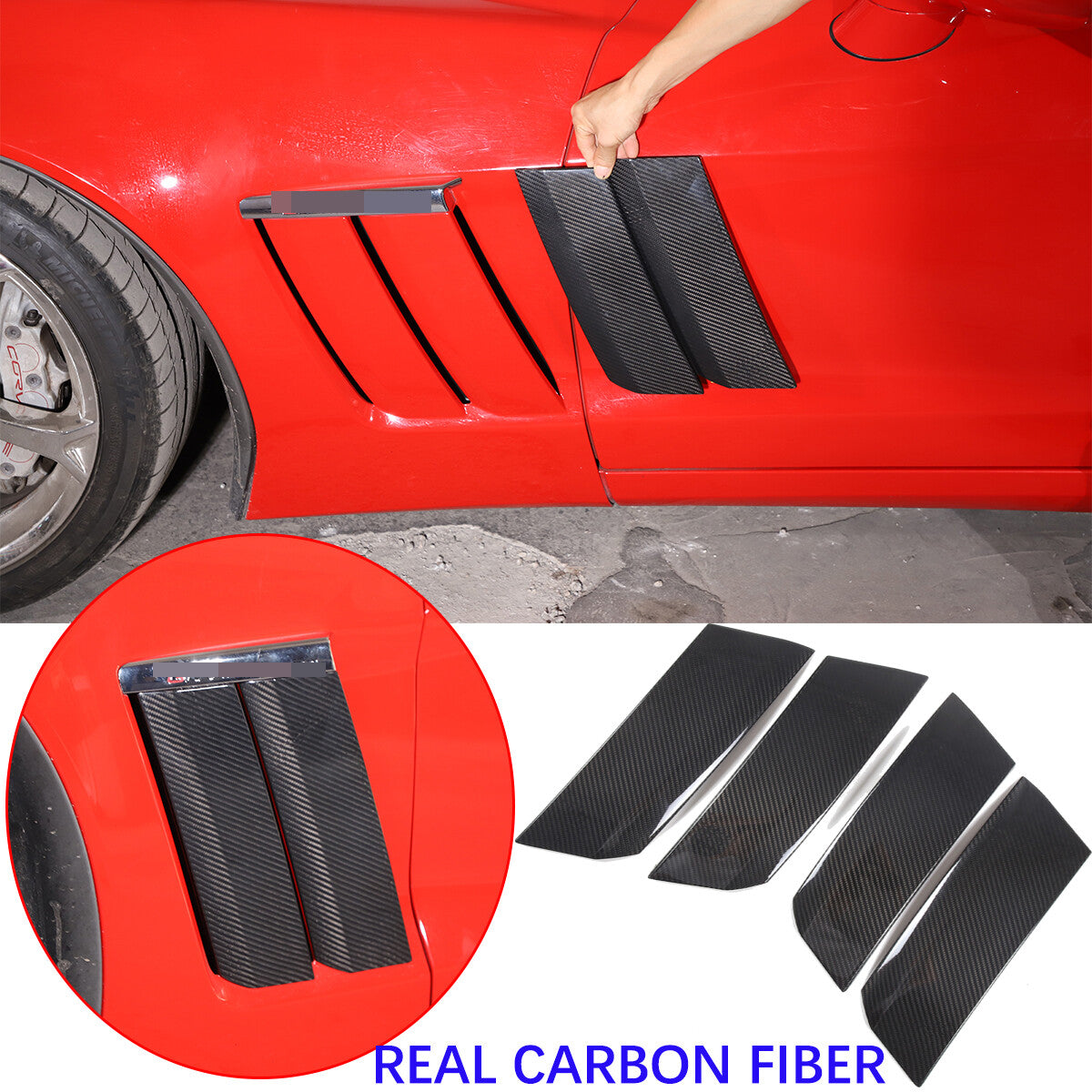 Real Carbon Fiber Side Fender Vents Panel Trim Kit For Corvette C6 2005-2013 1