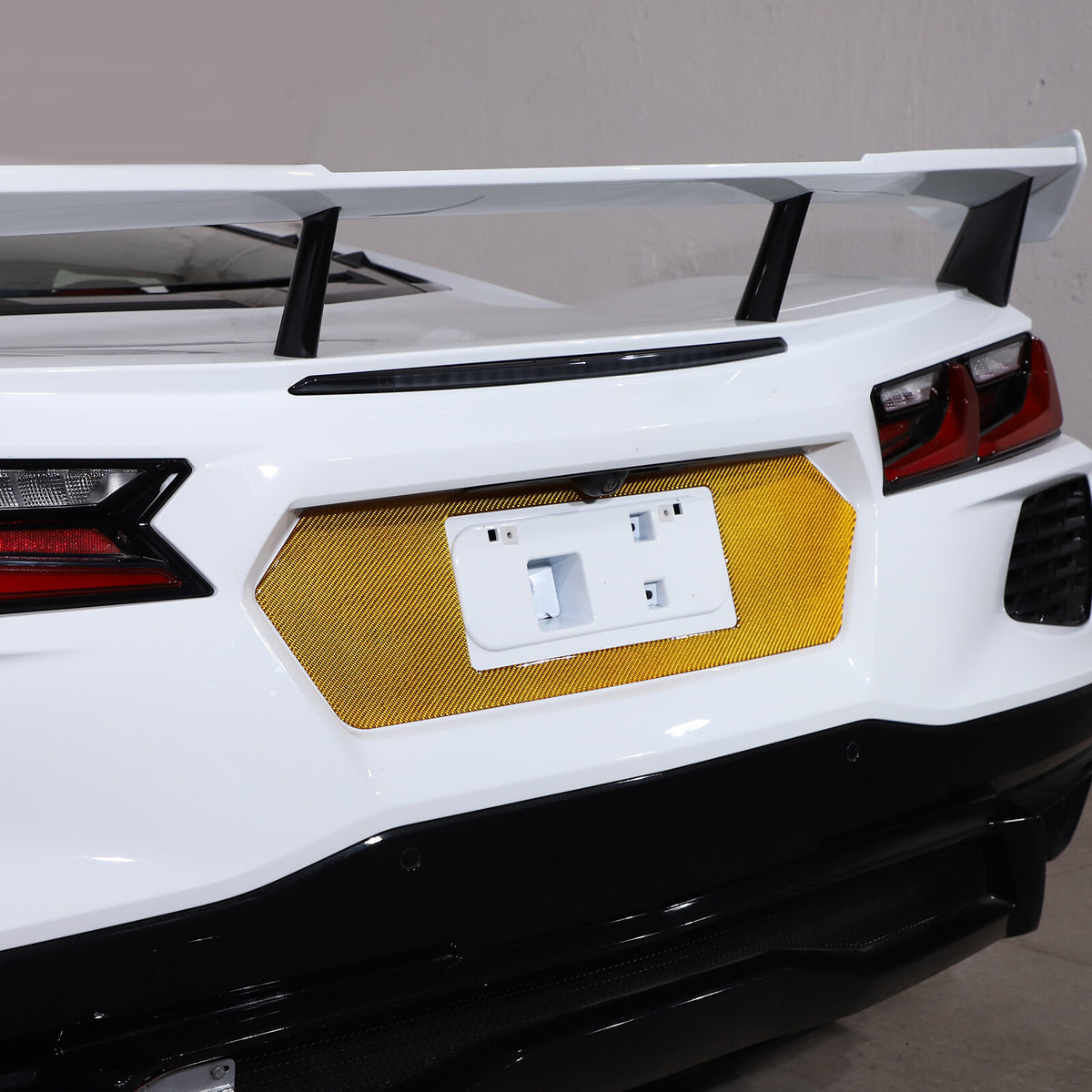 Yellow Carbon Fiber Rear License Plate Frame Panel Sticker For Corvette C8 20-26 3