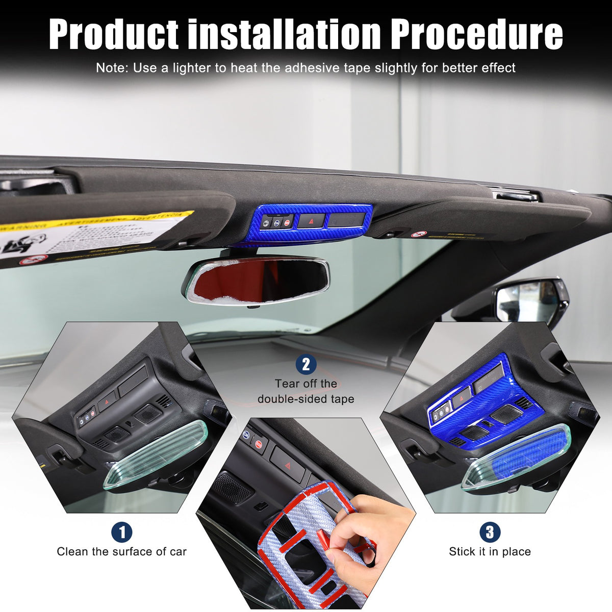 Blue Real Carbon Fiber Roof Reading Light Trim For Corvette C8 2020+ 24