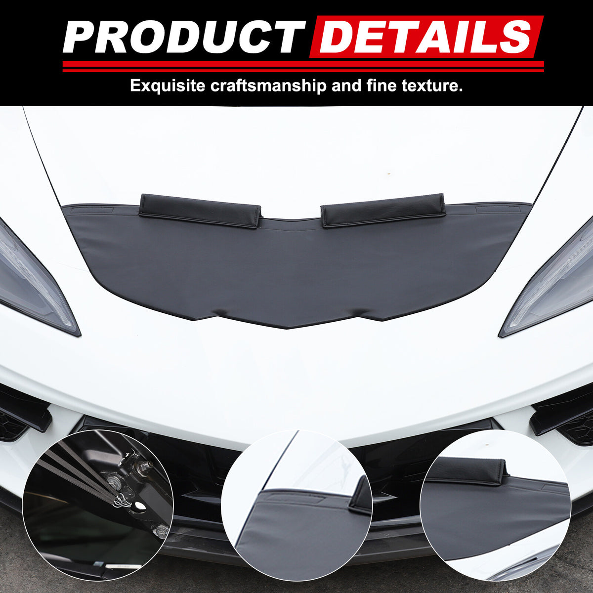 PU Leather Car Bonnet Hood Bra Wind & Bug Deflectors For Corvette C8 2020-26 US 7