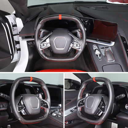 Red Top Real Carbon Fiber Steering Wheel Trim Cover For Corvette C8 2020+ 7