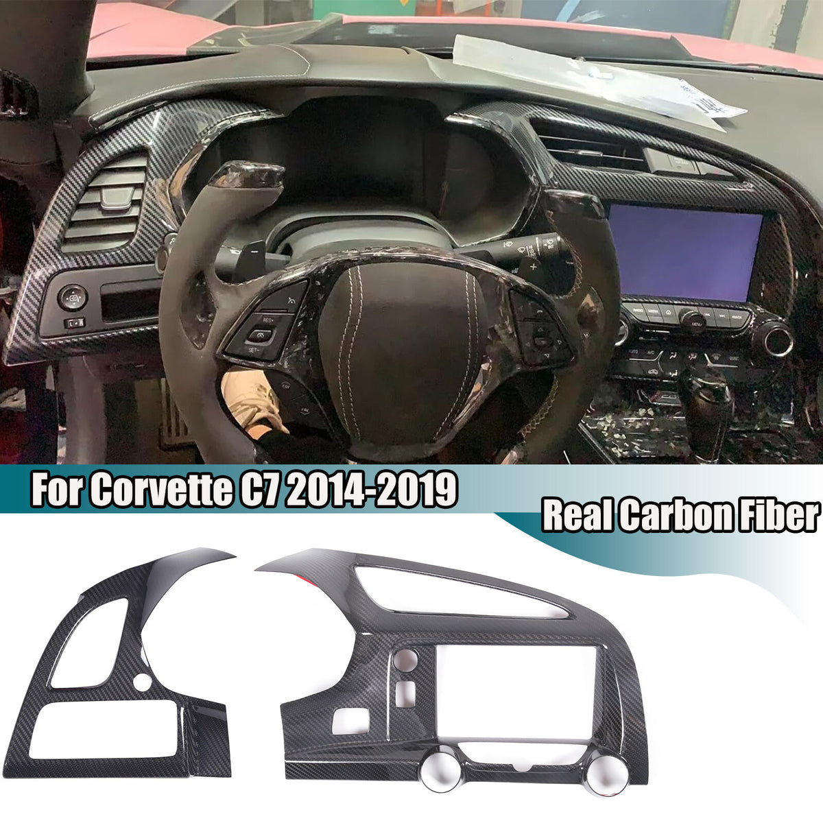 Real Carbon Fiber Interior Dashboard Trim Cover Decor Kit For Corvette C7 14-19 199
