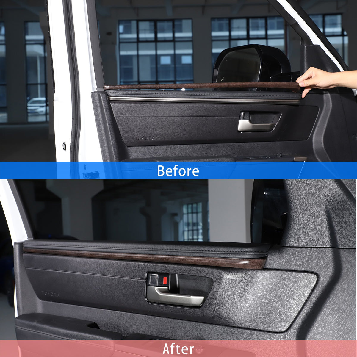 Wood Grain ABS Inner Upper Door Panel Trim For Toyota Tundra CrewMax Cab 2022+ 18