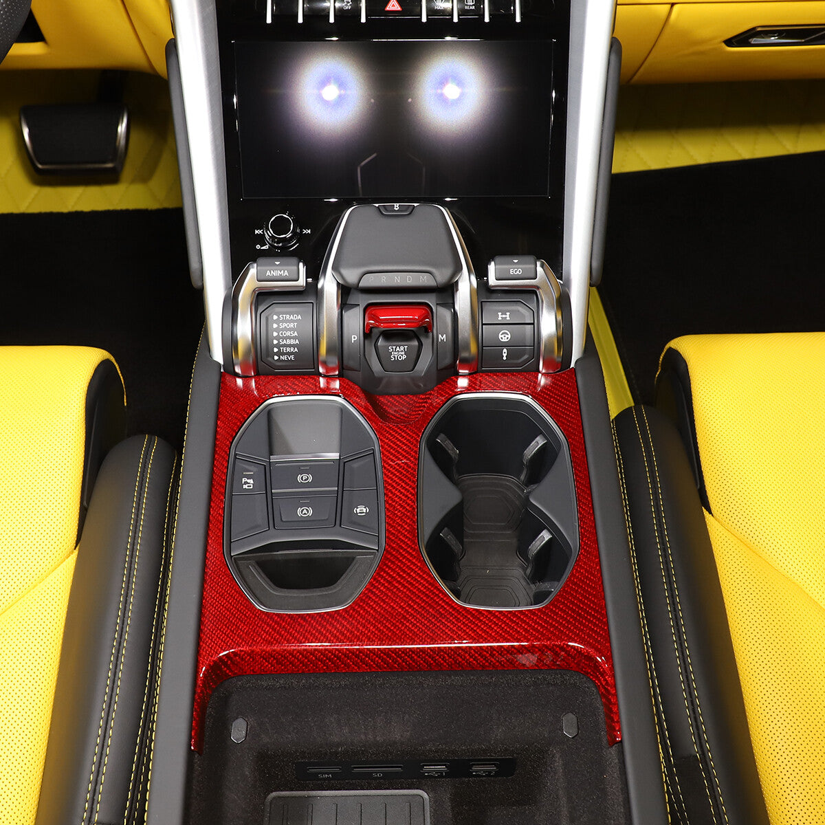 Red Carbon Central Gear Shift Cup Holder Panel Trim For Lamborghini URUS 18-23 3