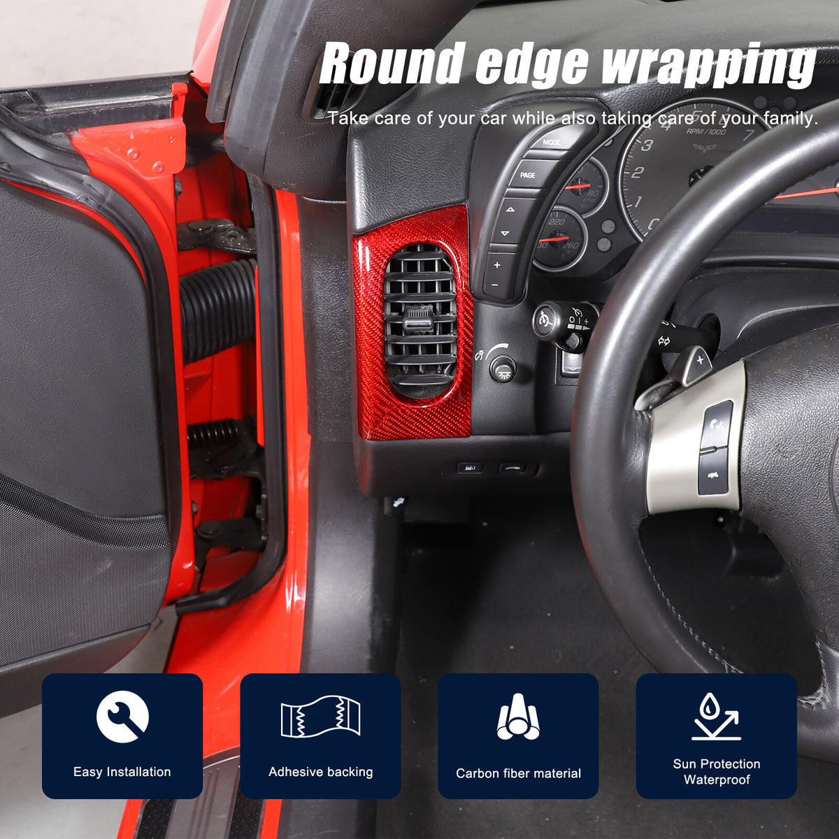 Red Real Carbon Fiber Interior Dashboard Side Air Vent Trim For Corvette C6 21