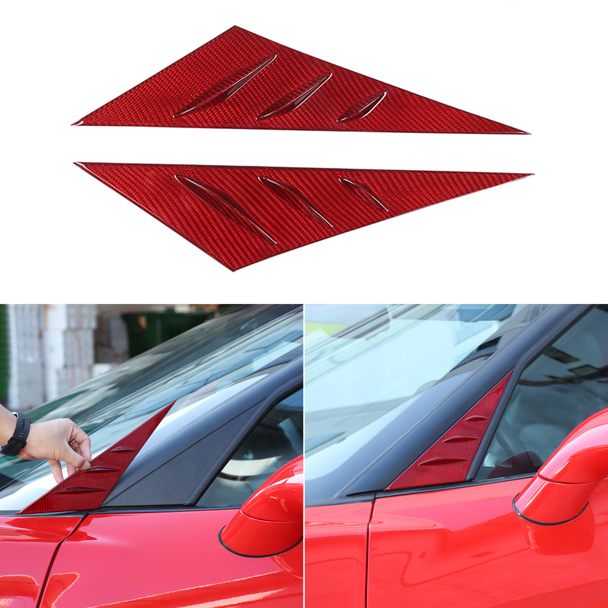 Red Real Carbon Fiber Window Triangle A-Pillar Cover Trim For Corvette C6 05-13 18