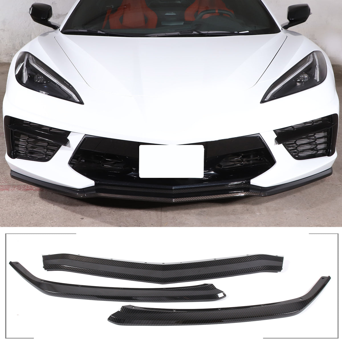ABS Carbon Replacement Front Bumper Lip Splitter Kits Set For Corvette C8 20-25 5