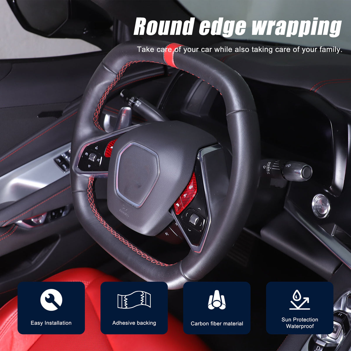 Red Real Carbon Fiber Full Interior Set Decor Trim Kit for Corvette C8 20-25 5