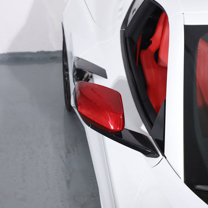 Red Real Carbon Fiber Side Rearview Mirror Cover Caps Trim For Corvette C8 20-26 4