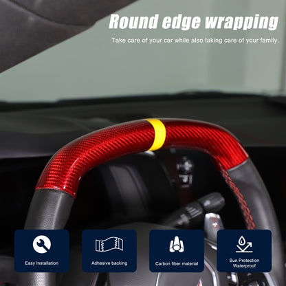 Red Real Carbon Fiber Yellow Top Steering Wheel Cover Trim For Corvette C8 2020+ 8