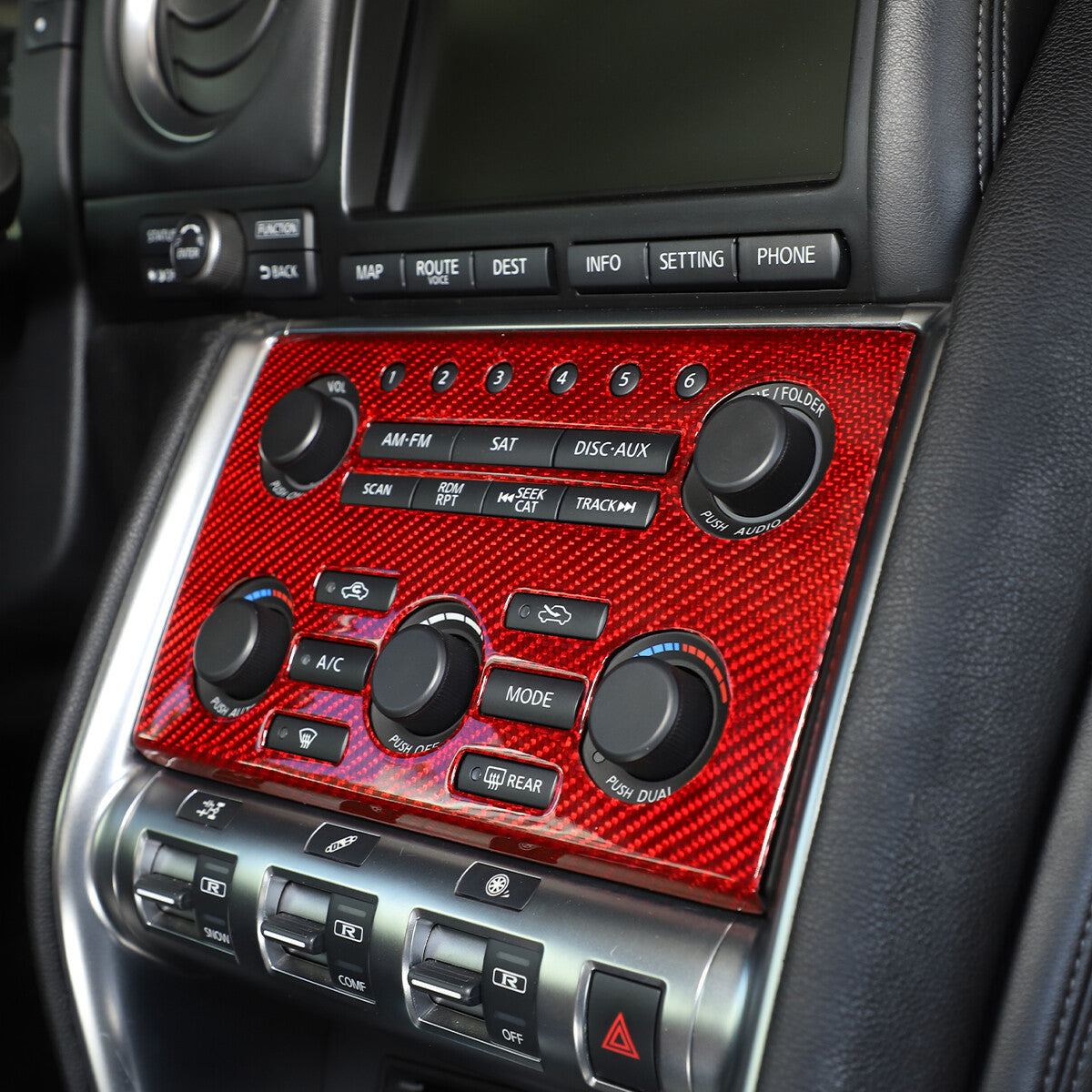 Red Carbon Fiber Central Control Volume Panel Trim for Nissan GTR R35 08-16 8