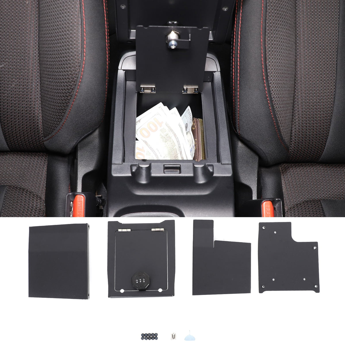 Alloy Center Console Safe GUN Storage Lock Box W/ TRAY For Subaru WRX VB 22+ US 18