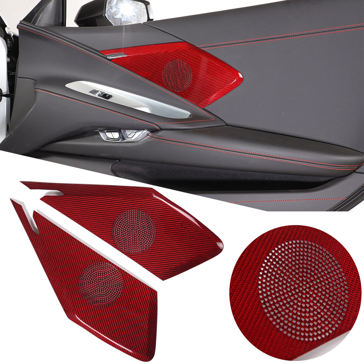 Red Door Sound Speaker Cover REAL HARD Carbon Fiber For Corvette C8 1LT 20-2026 2