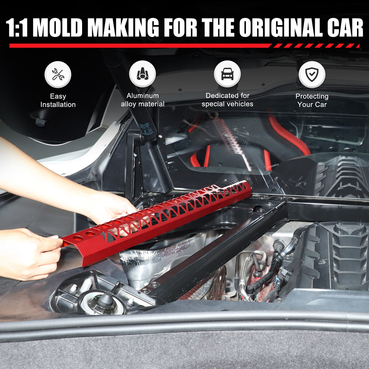 Hollowe Red Engine Bay Crossmember Panel Trim Cover For Corvette C8 Coupe 20+ US 6